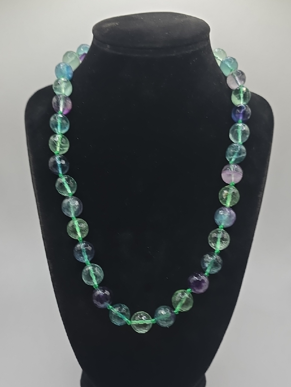 Multicolor Fluorite Bead Necklace - Green & Purple Beads